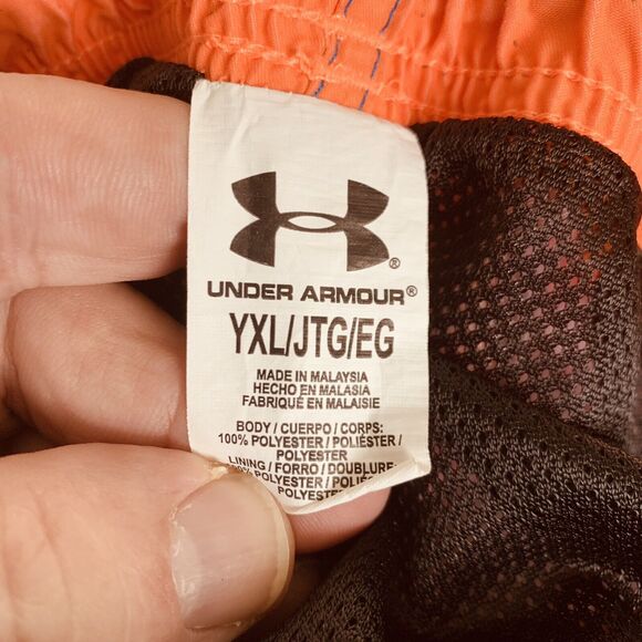 Under Armour Youth Boys YXL Swim Trunks Orange Blue Print Drawstring Longer - Picture 2 of 6